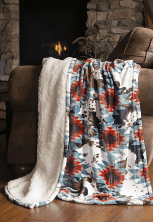Wrangler Southwest Cowhide Plush Sherpa Throw