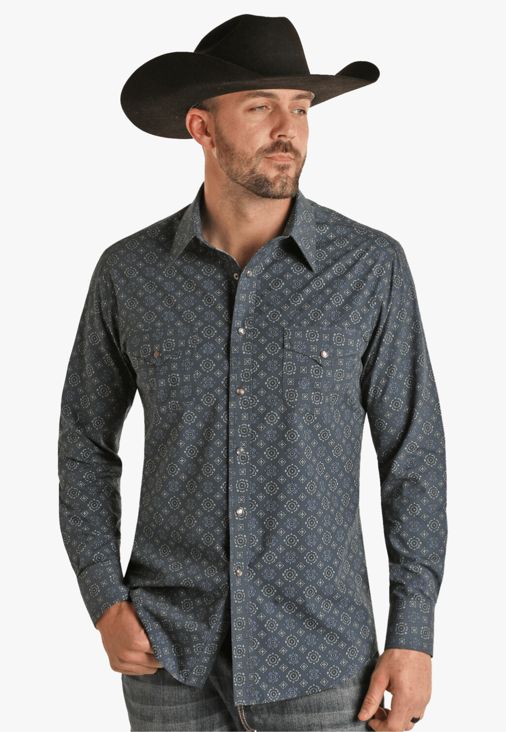 Rock and Rock Mens Medallion Snap Long Sleeve Shirt