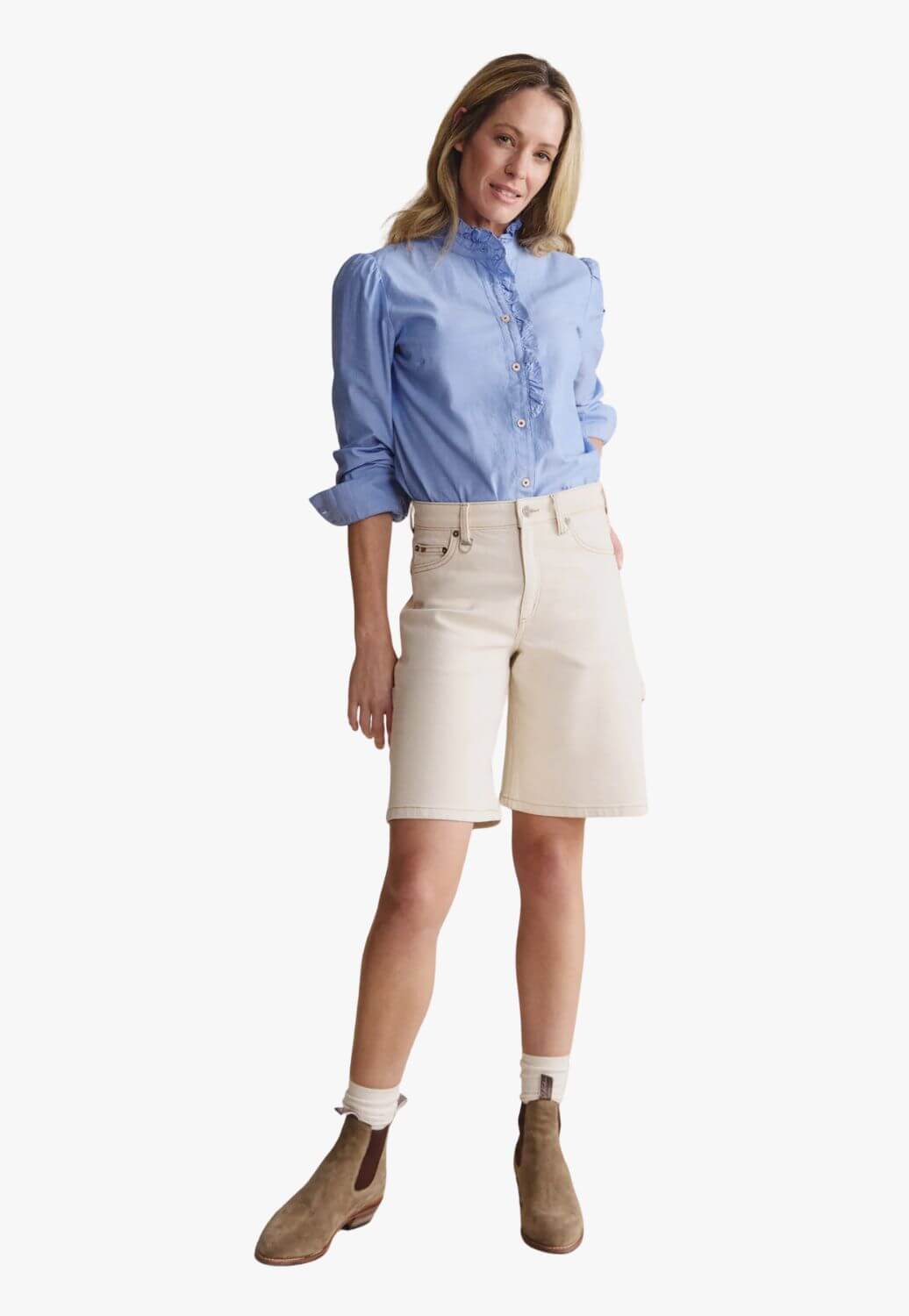 S. Kidman Womens Henty Chambry Frill Neck Shirt