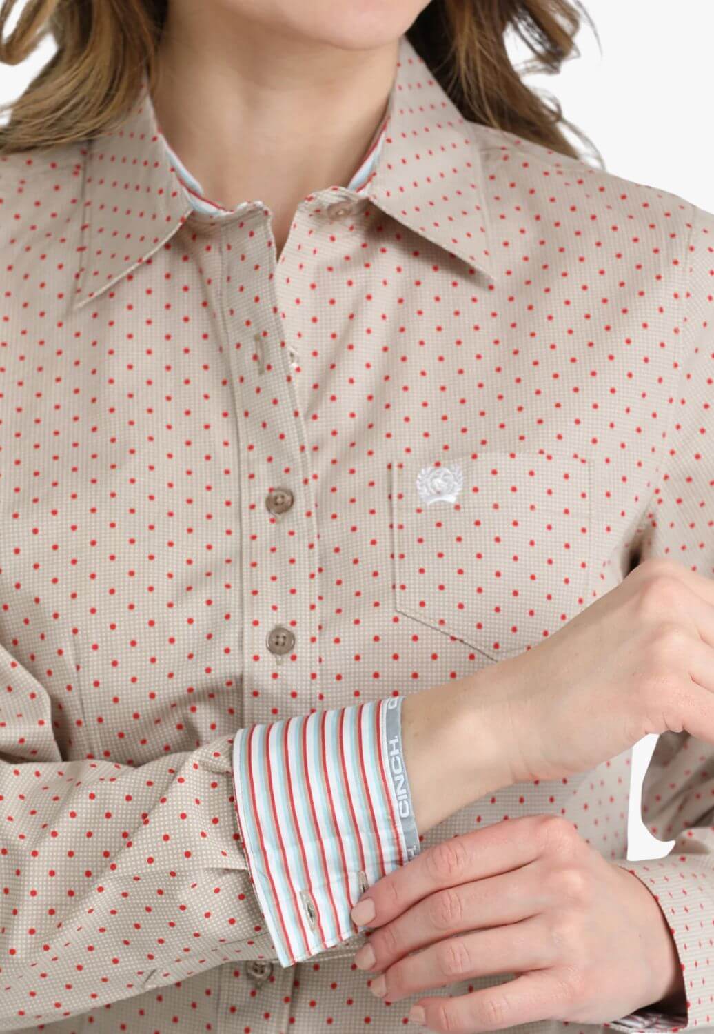 Cinch Womens Polka Dot Long Sleeve Shirt