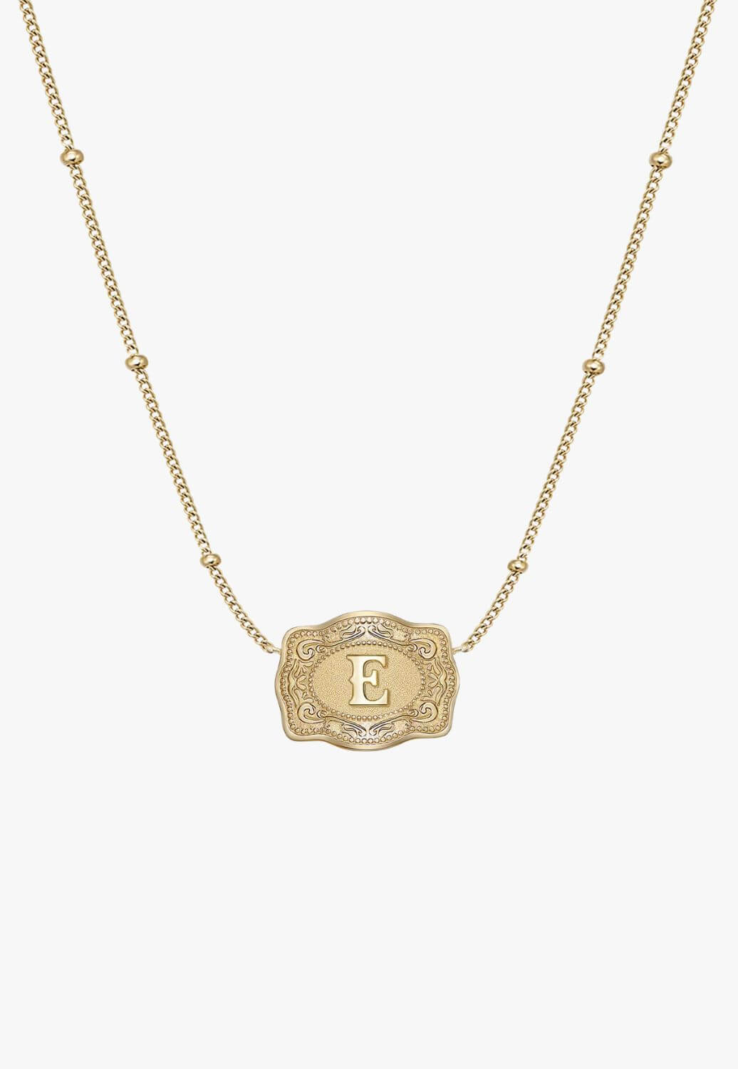 SpurWest Ultra Mini Belt Buckle Necklace - Initial E