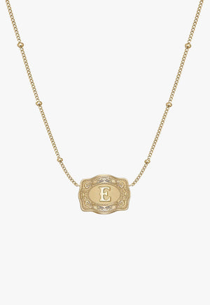 SpurWest Ultra Mini Belt Buckle Necklace - Initial E