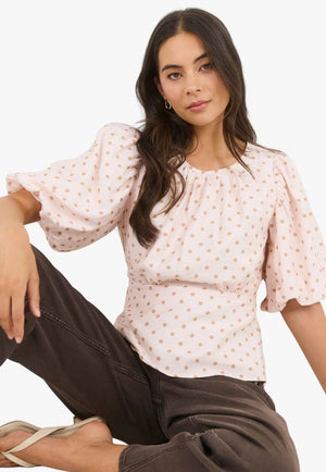 Stories Be Told Womens Eventual Polka Dot Mid Sleeve Top