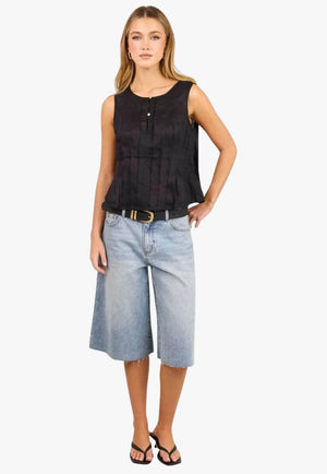 Stories Be Told Womens Linen Pintuck Top