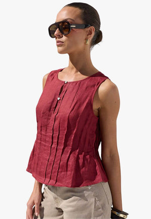 Stories Be Told Womens Linen Pintuck Top