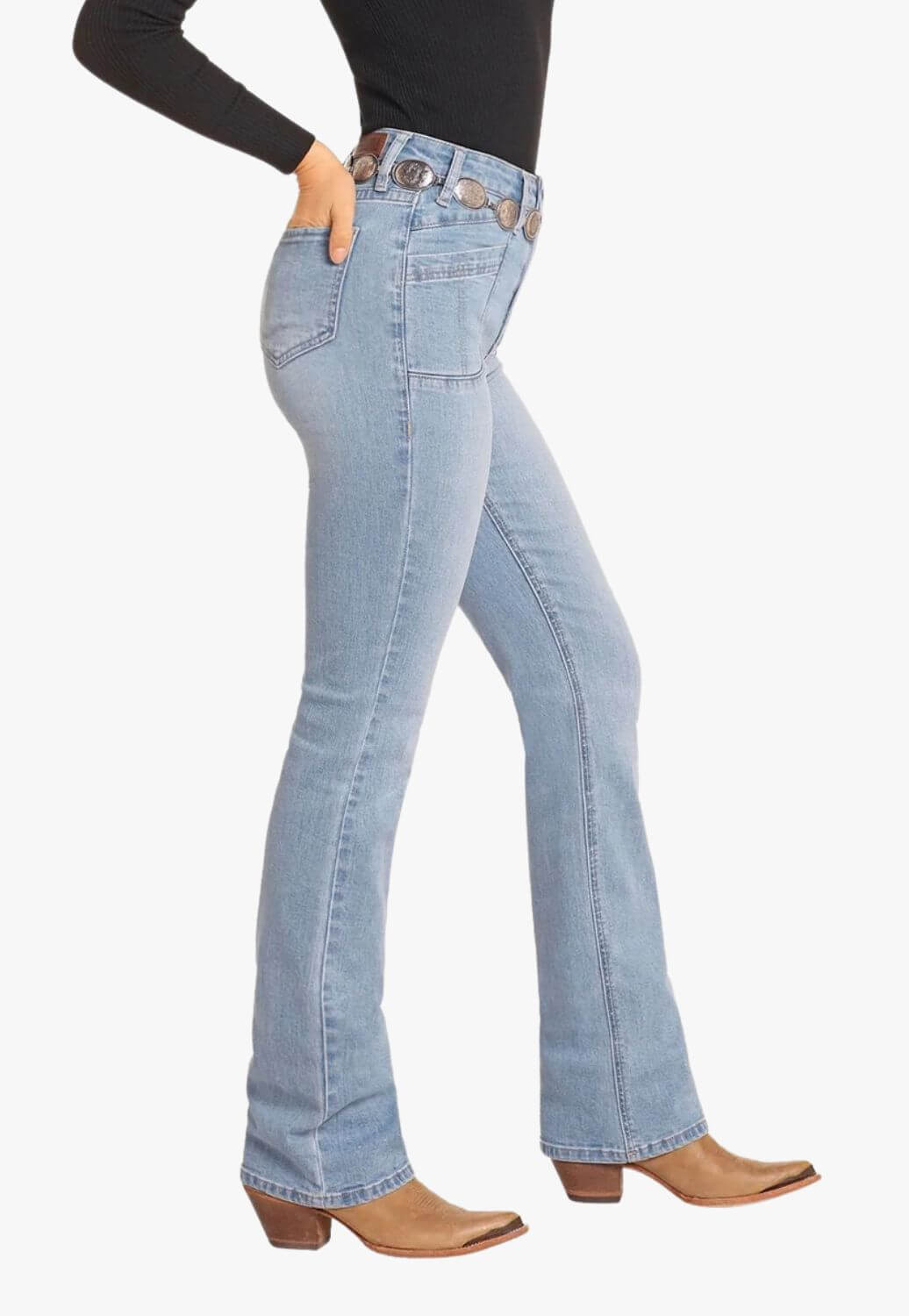 Rock and Roll Womens High Rise Petal Stitch Bootcut Jean