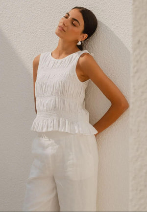 Impulsive Linen Shirred Top