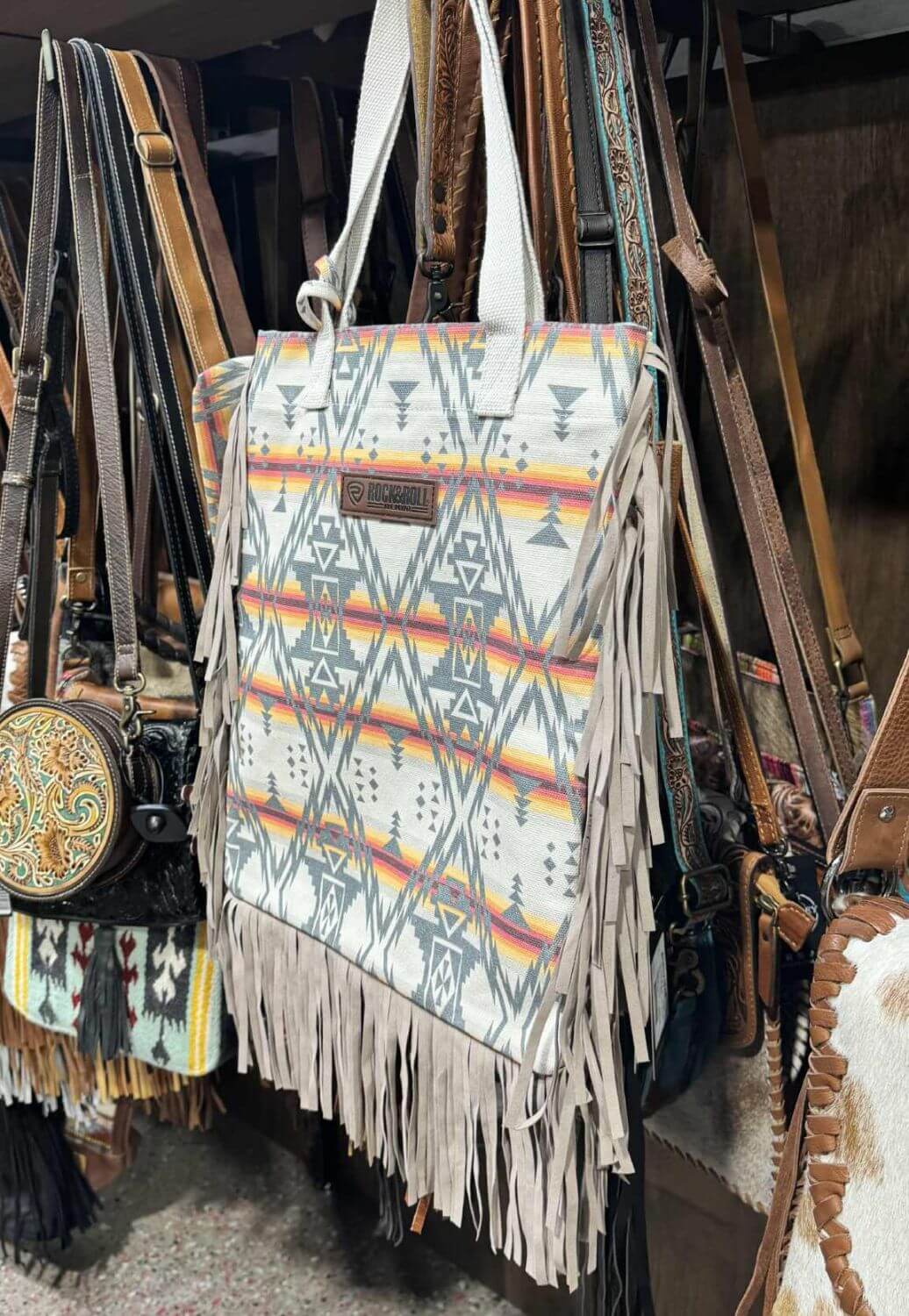 Rock and Roll Aztec Print with Fringe Bag