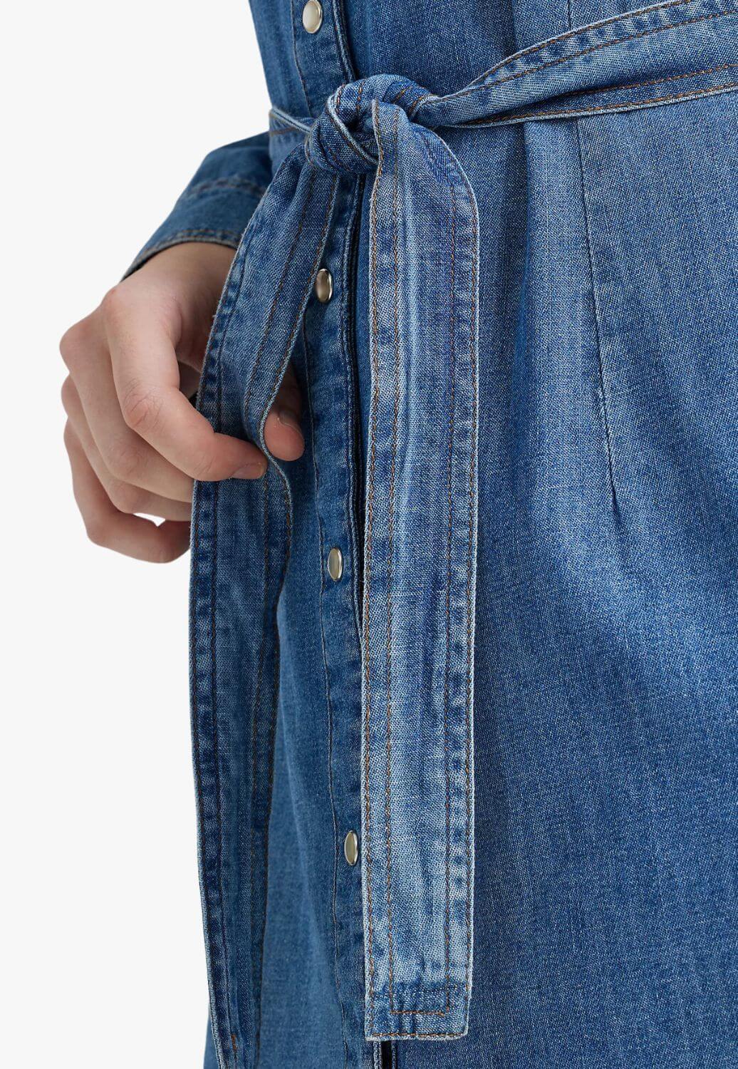 wrangler long sleeve denim dress Wrangler Darted Skirt Collar Neckline Long Sleeve Denim Mini Dress