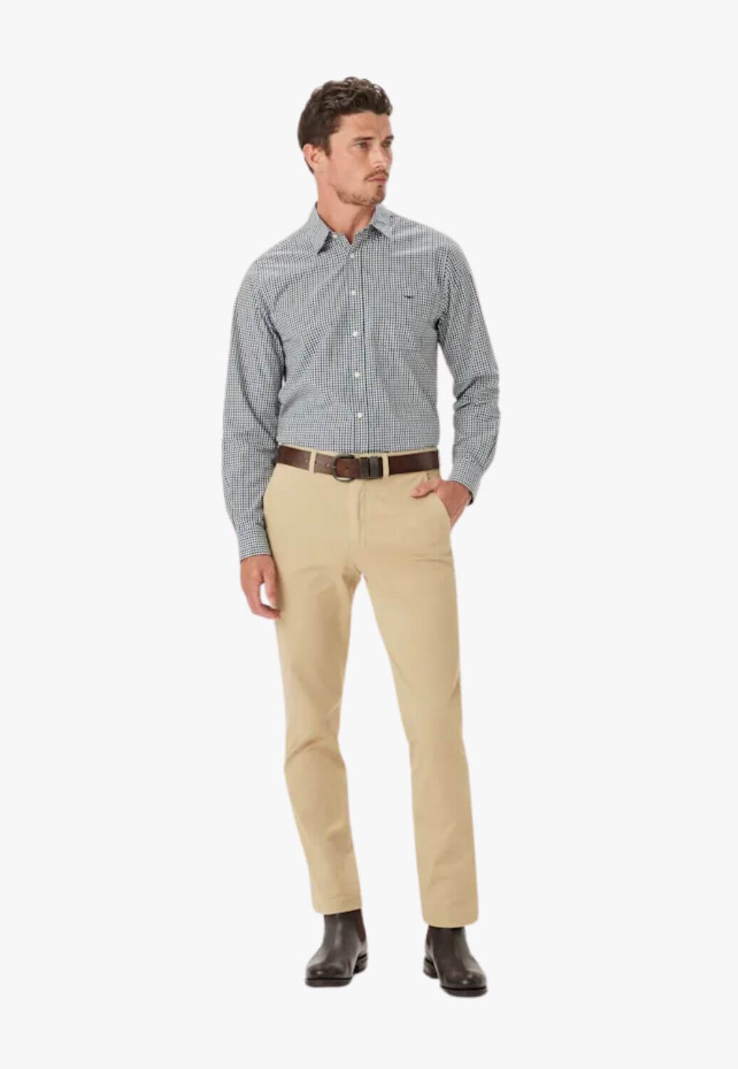 R.M. Williams Mens Classic Poplin Check Long Sleeve Shirt