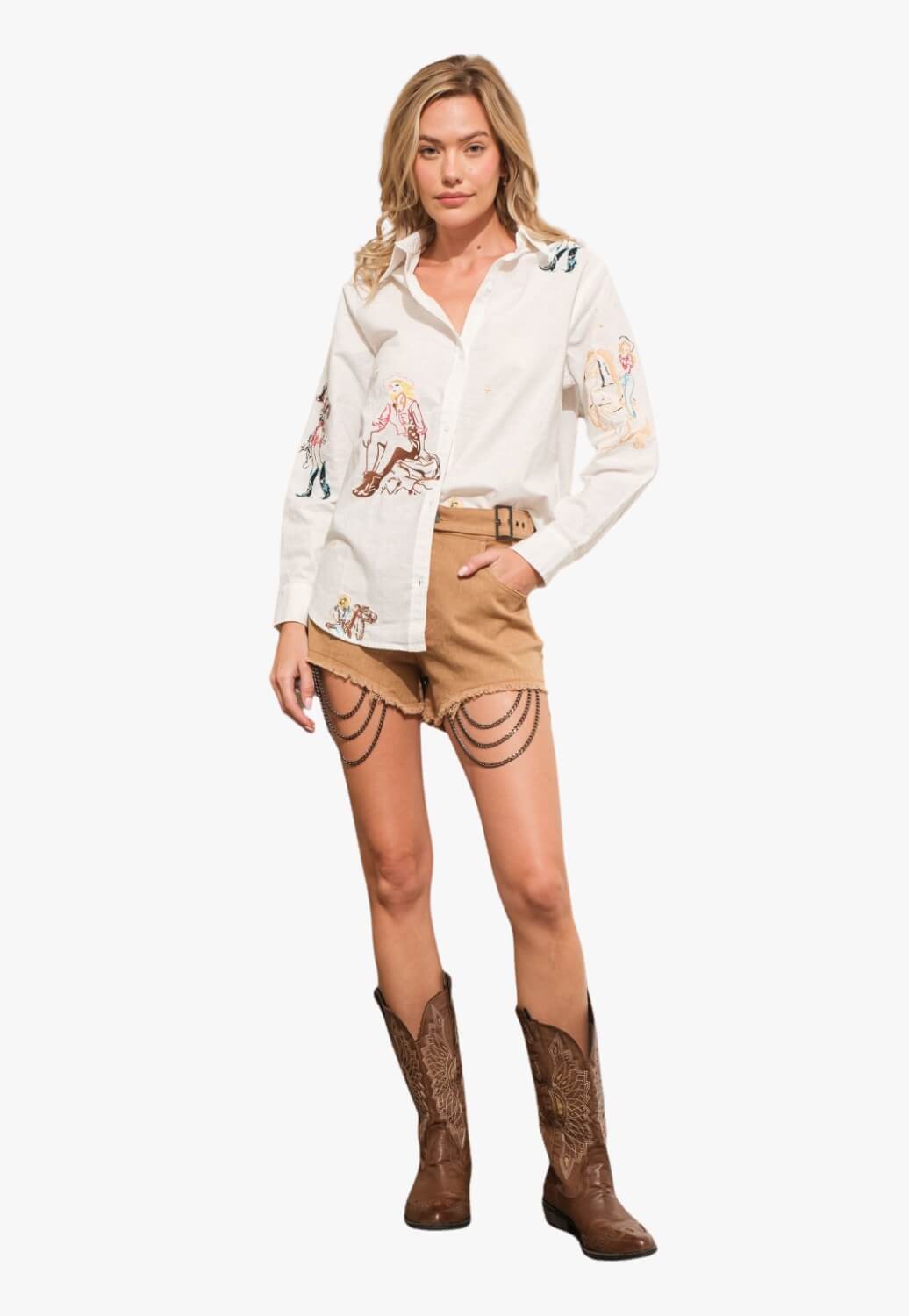 Blue B Womens Embroidered Western Cowgirl Motif Shirt