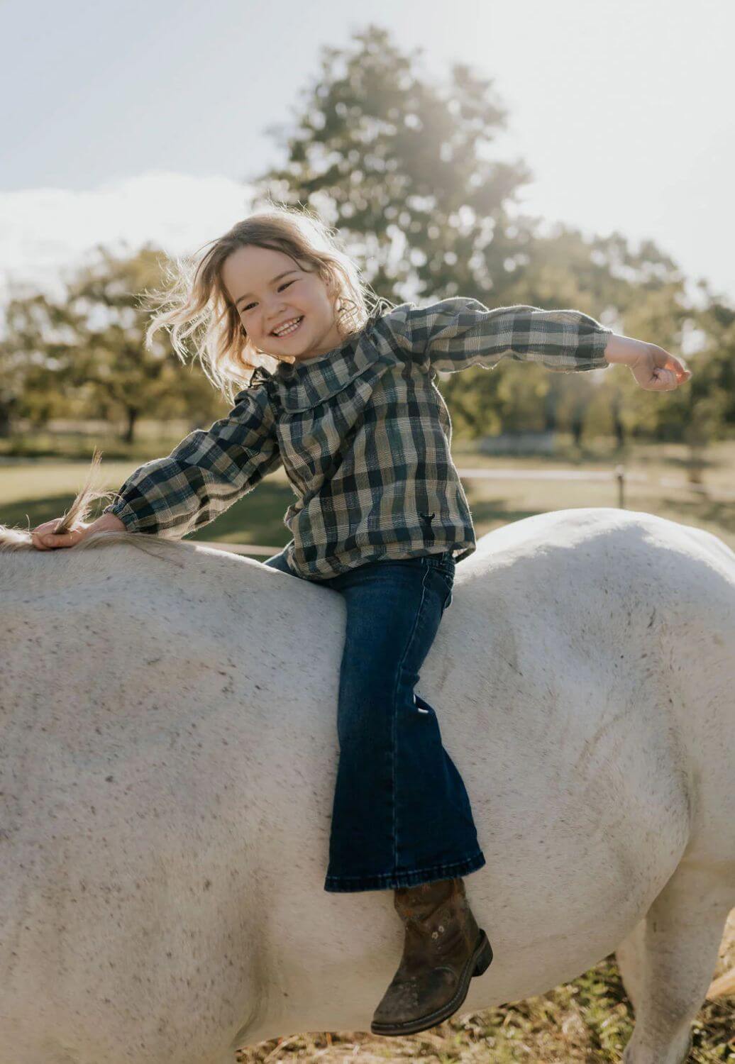 Little Windmill Girls Lulu Linen Checked Long Sleeve Shirt