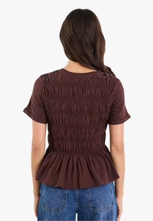 Stories Be Told Neat Slub Shirred Detail SS Tee