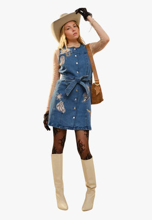 Blue B Womens Western Motif Patches Button Up Dress
