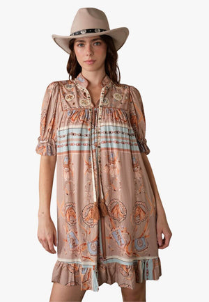 Blue B Womens Western Print Babydoll Dress