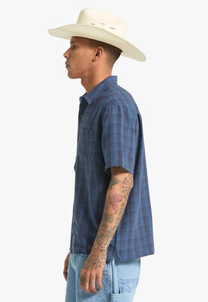 Brixton Mens Linen Plaid Short Sleeve Shirt