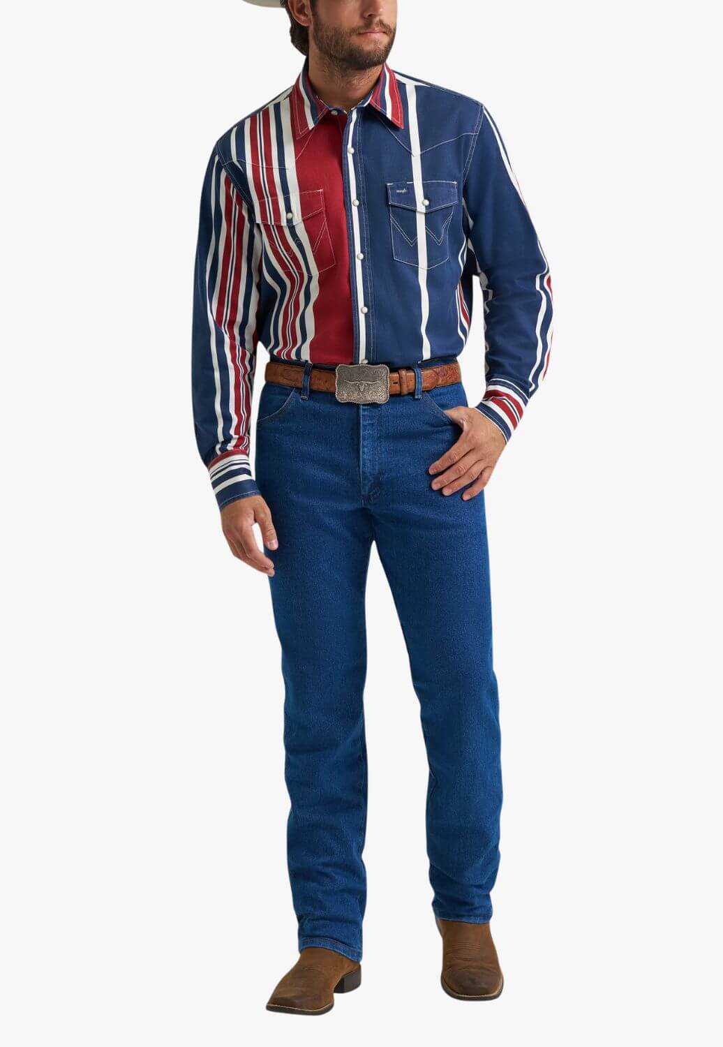 Wrangler Mens Stripe Long Sleeve Shirt Blue/Red/White S