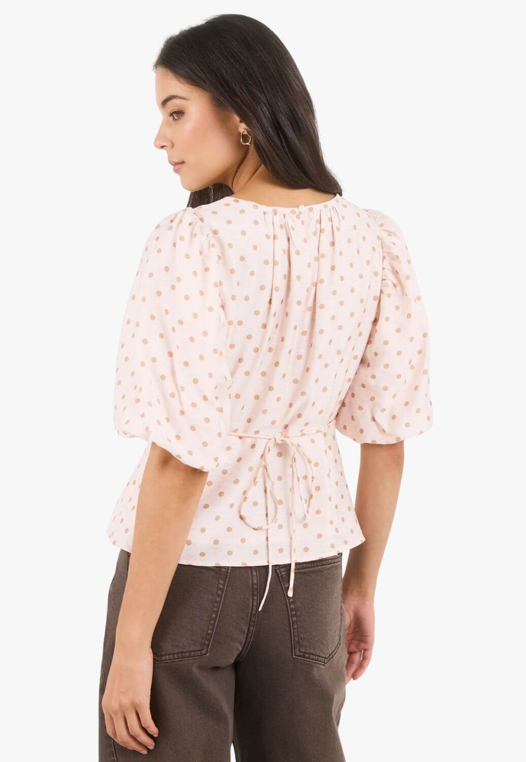 Stories Be Told Womens Eventual Polka Dot Mid Sleeve Top