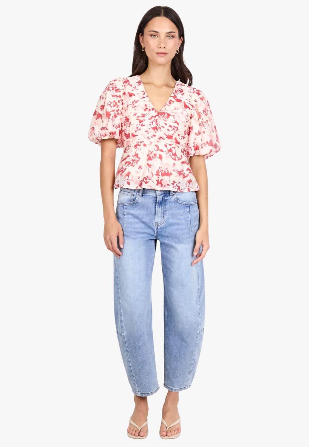 Ivy & Jack Womens Pleat Front Bubble Sleeve Top