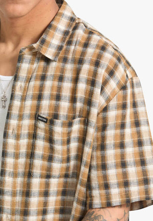 Brixton Mens Cru Linen Plaid Shirt