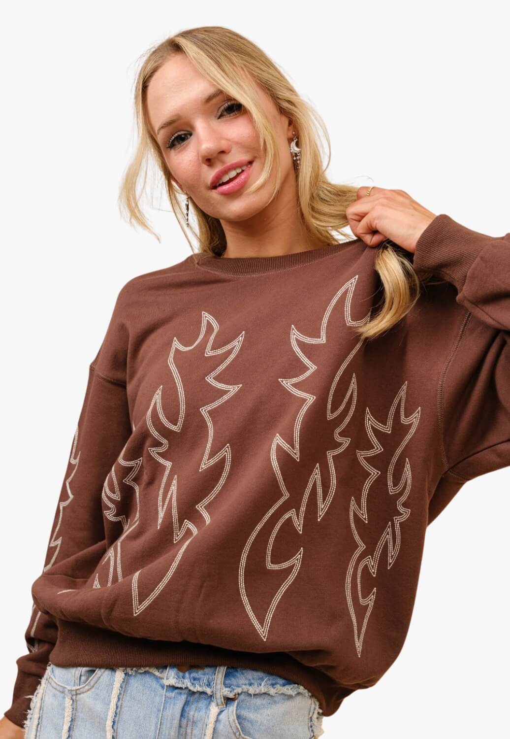 Blue B Womens Western Boots Stitch Embroidered Pullover Sweatshirt