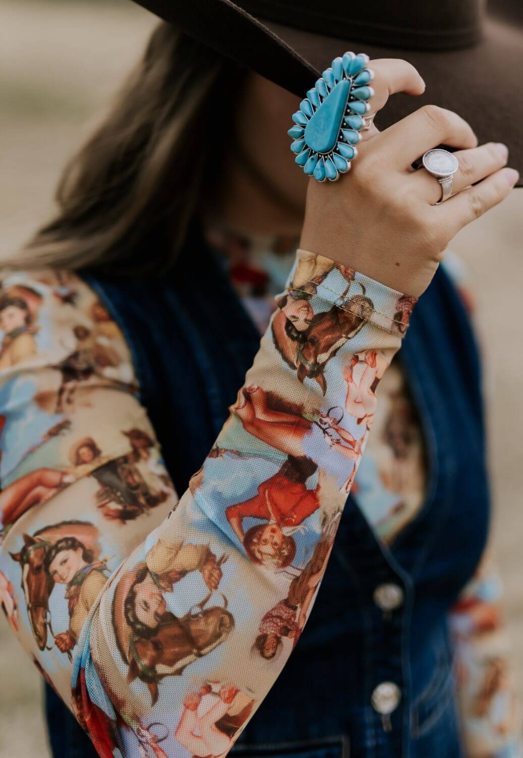 Turquoise Haven Vintage Cowgirl Mesh Top