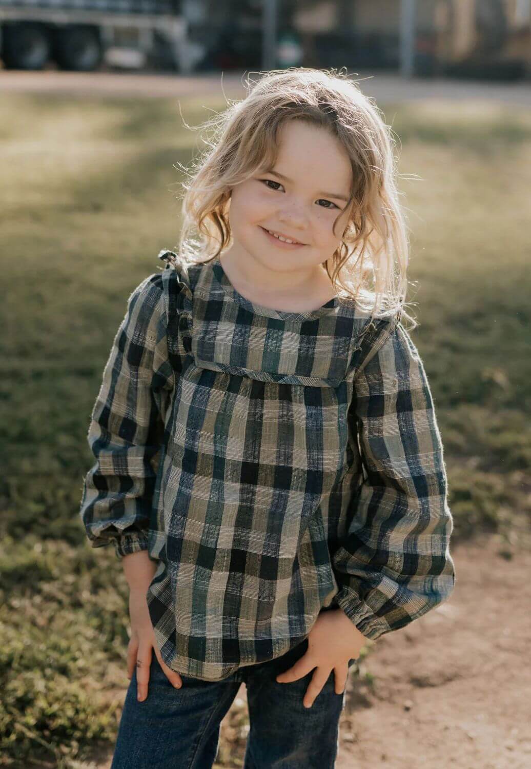 Little Windmill Girls Lulu Linen Checked Long Sleeve Shirt