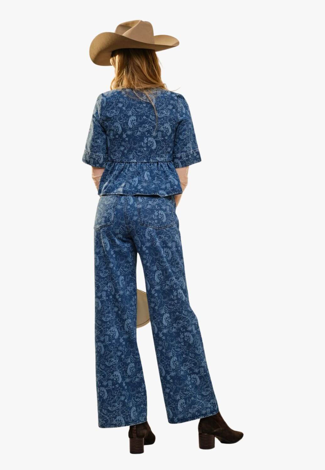 Blue B Womens Mid Rise Western Print Jean