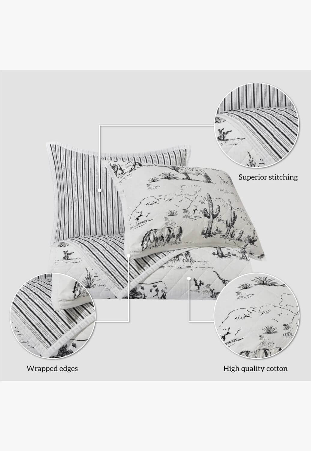 Ranch Life Western Toile Reversible Quilt Set - King