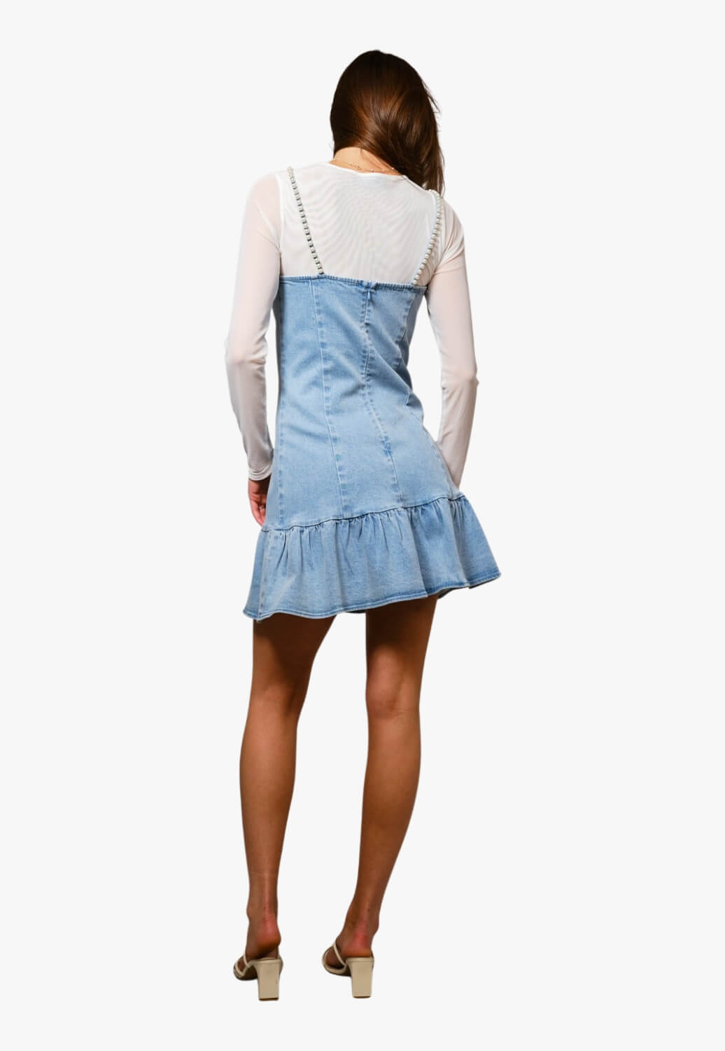 Blue B Womens Pearl Strap Stretch Denim Mini Denim Dress