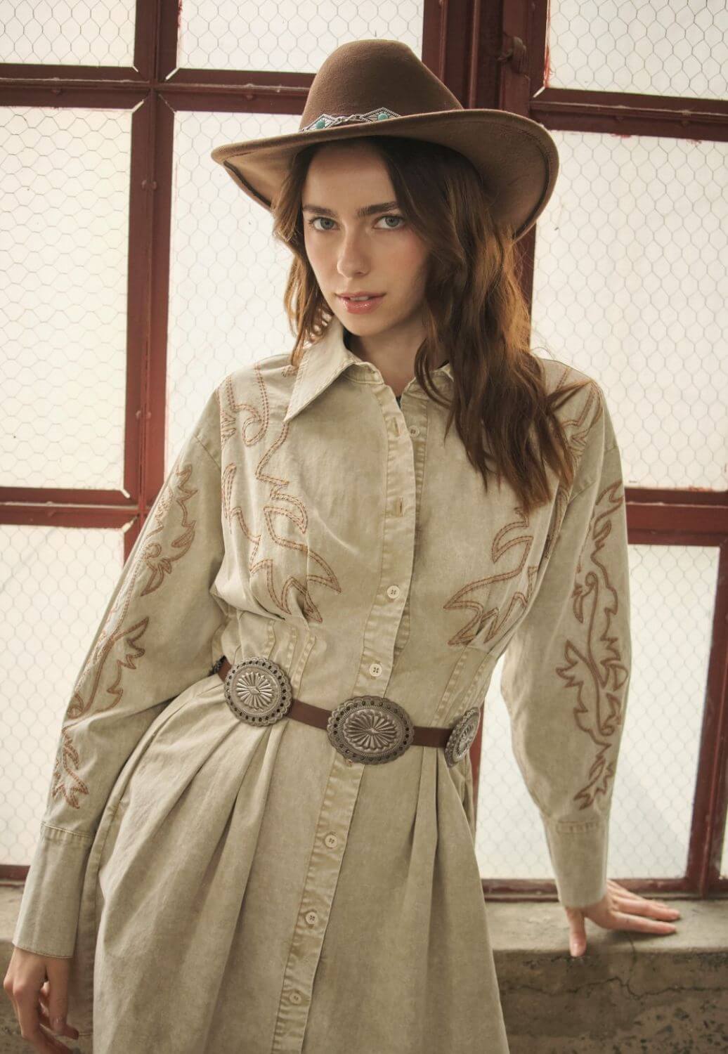 Blue B Womens Western Embroidered Shirt Dress
