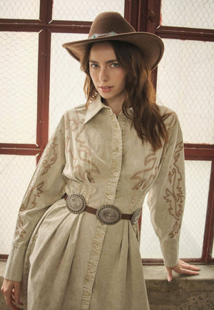 Blue B Womens Western Embroidered Shirt Dress