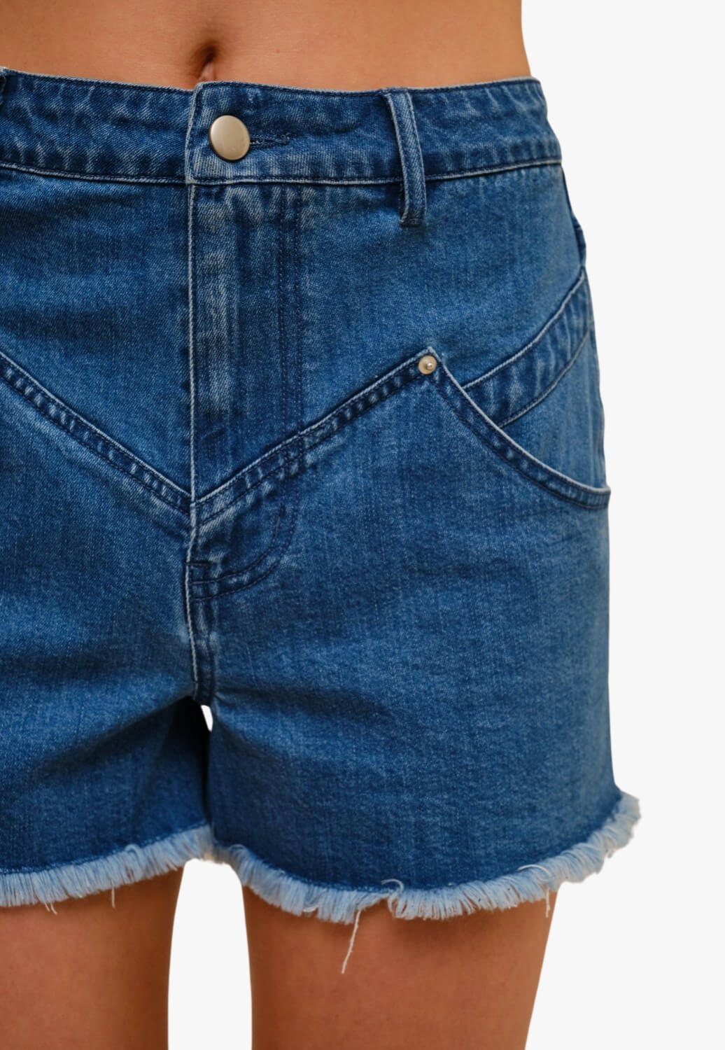 Blue B Womens Yoke Front High Rise Frayed Hem Denim Shorts