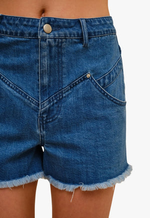 Blue B Womens Yoke Front High Rise Frayed Hem Denim Shorts