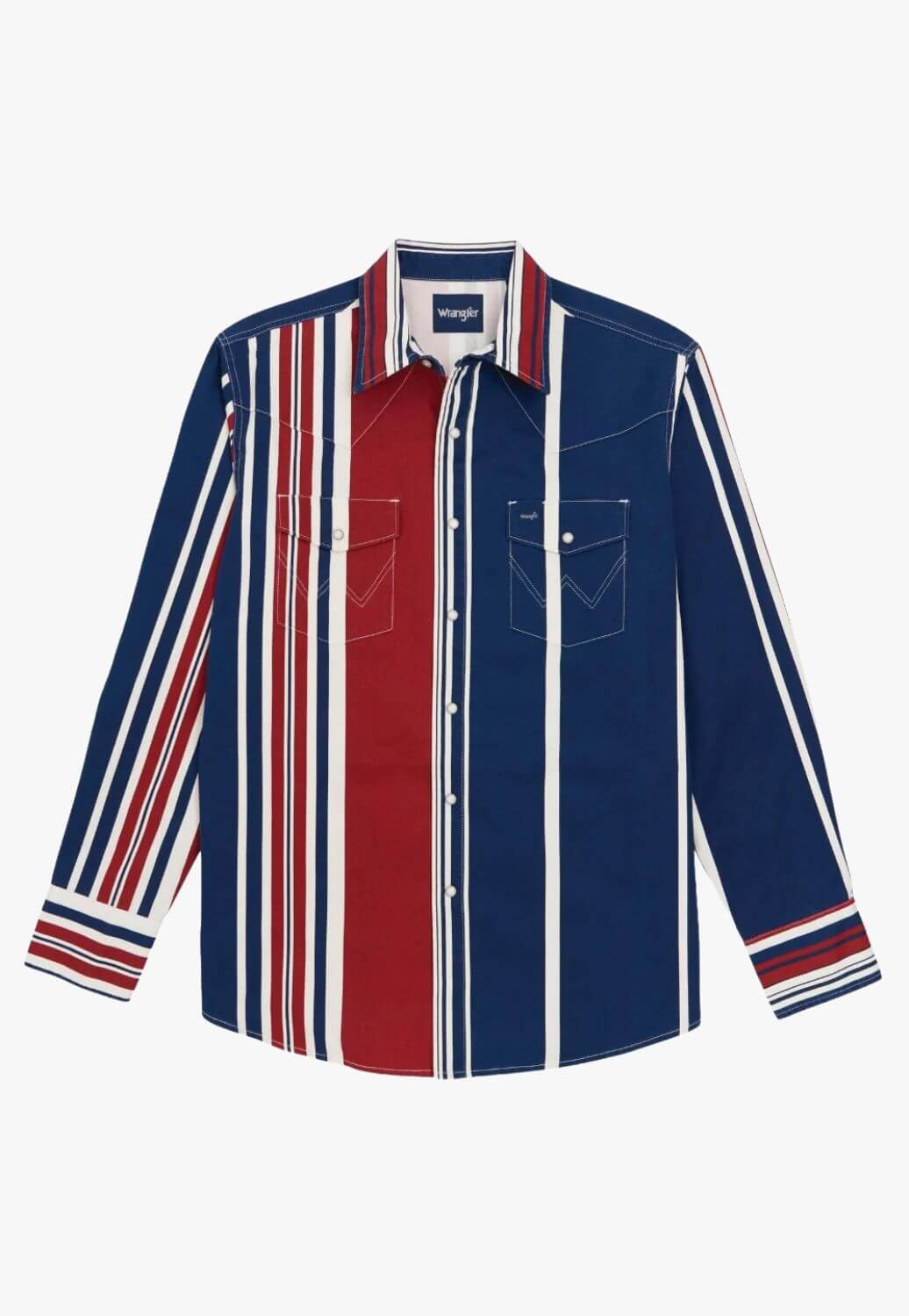 Wrangler Mens Stripe Long Sleeve Shirt Blue/Red/White S