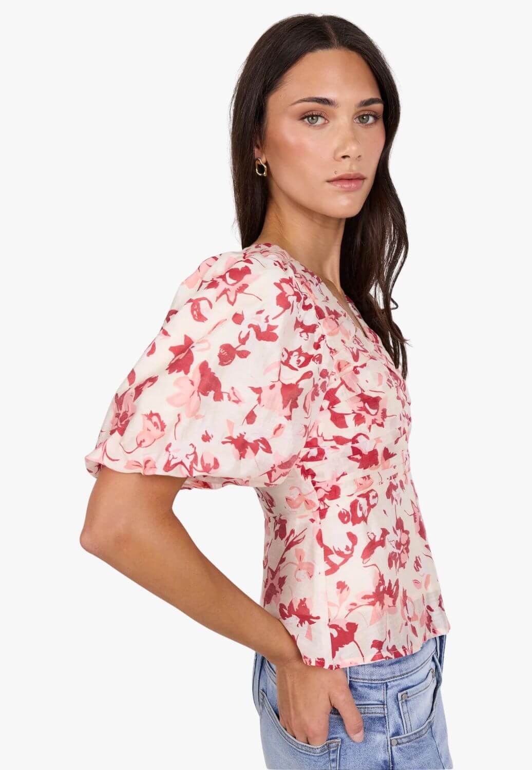 Ivy & Jack Womens Pleat Front Bubble Sleeve Top