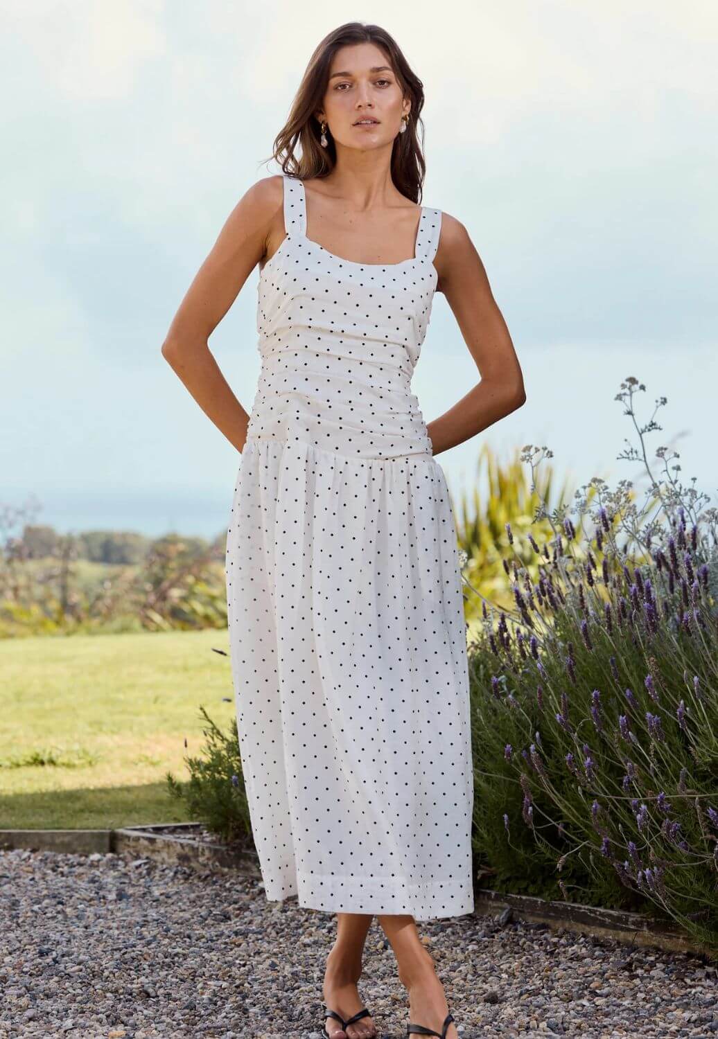 Tide Polka Dot Pleated Midi Dress