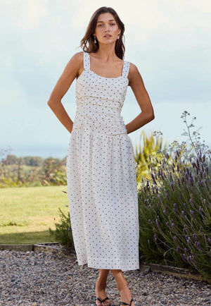 Tide Polka Dot Pleated Midi Dress