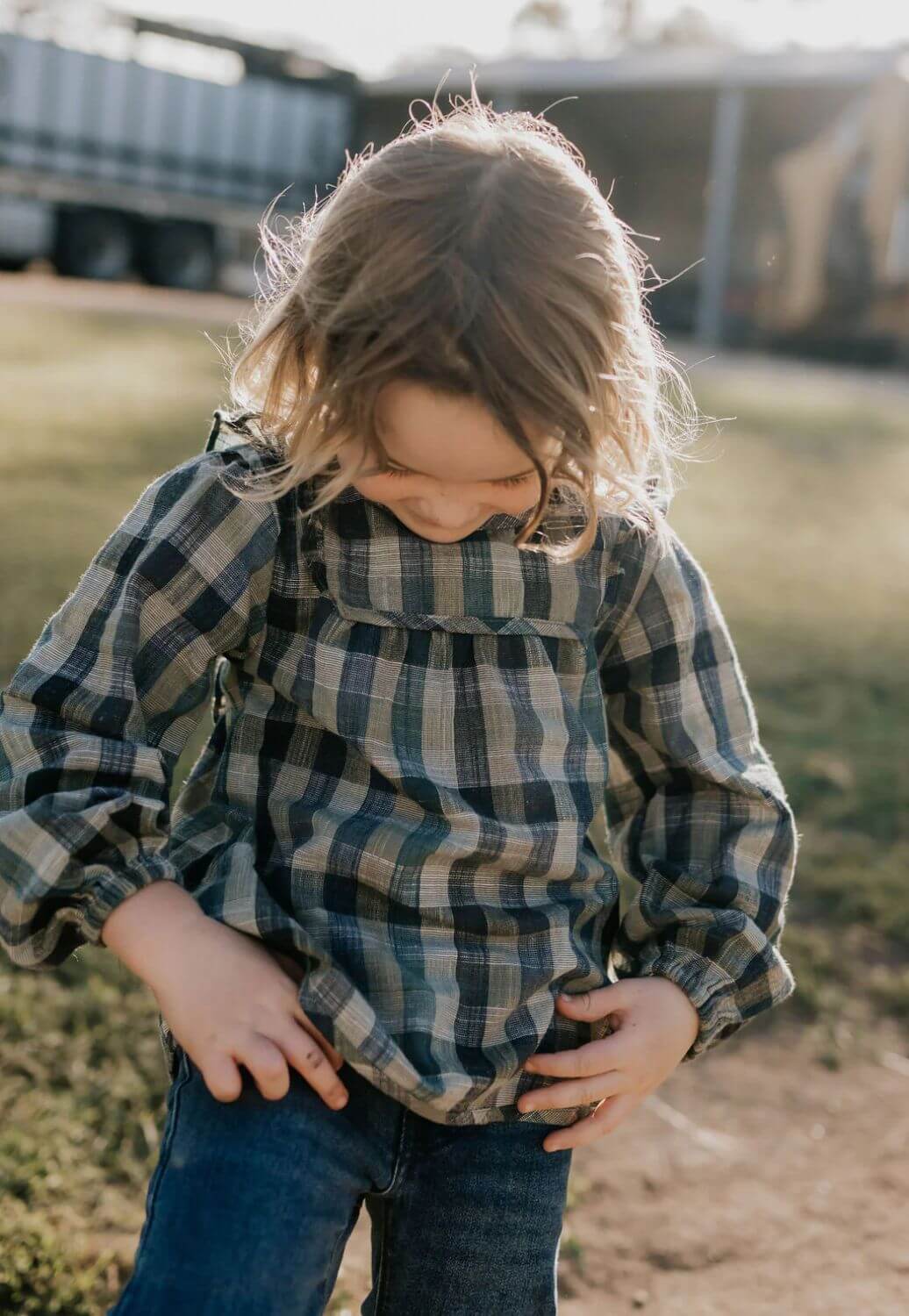 Little Windmill Girls Lulu Linen Checked Long Sleeve Shirt