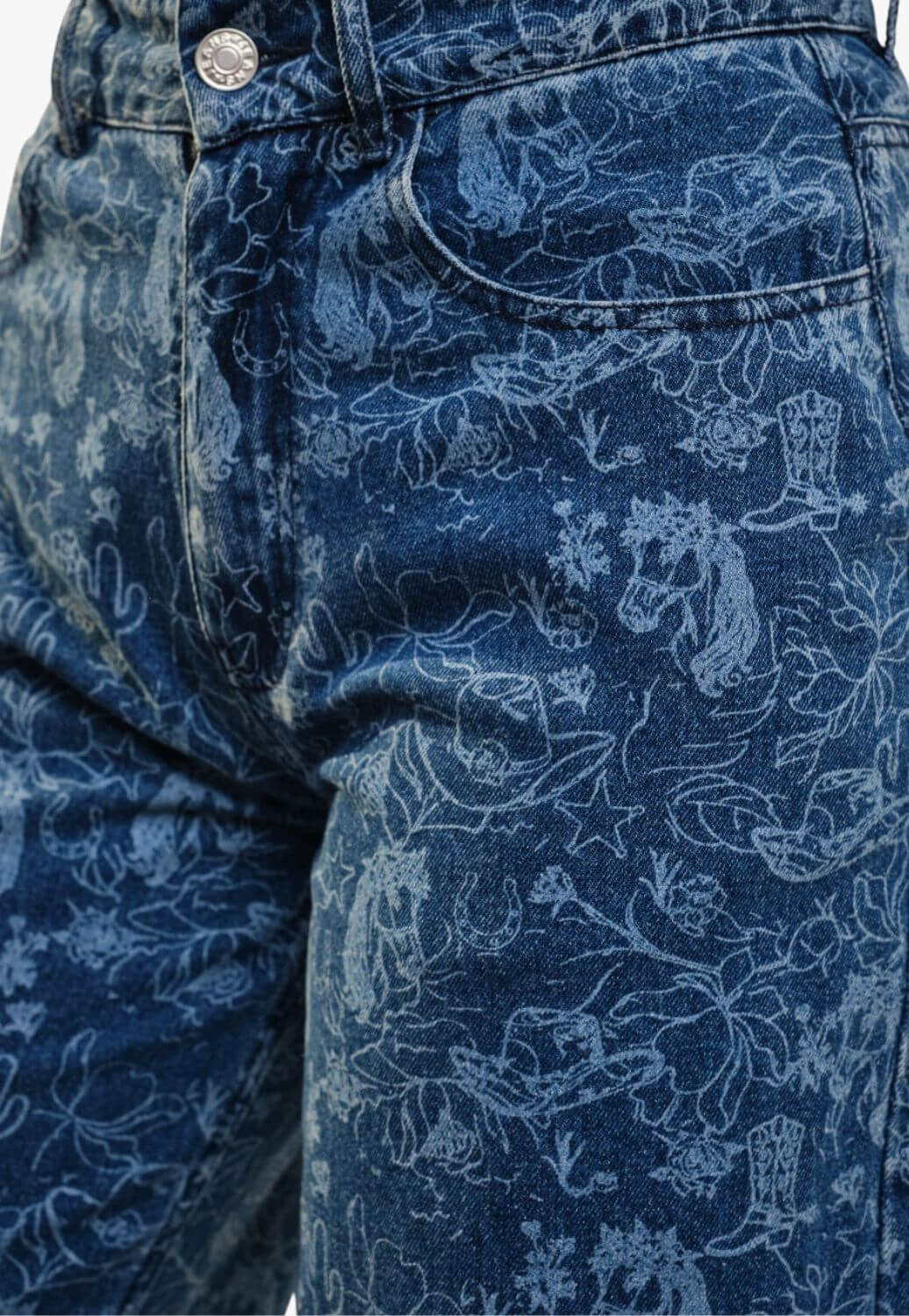 Blue B Womens Mid Rise Western Print Jean