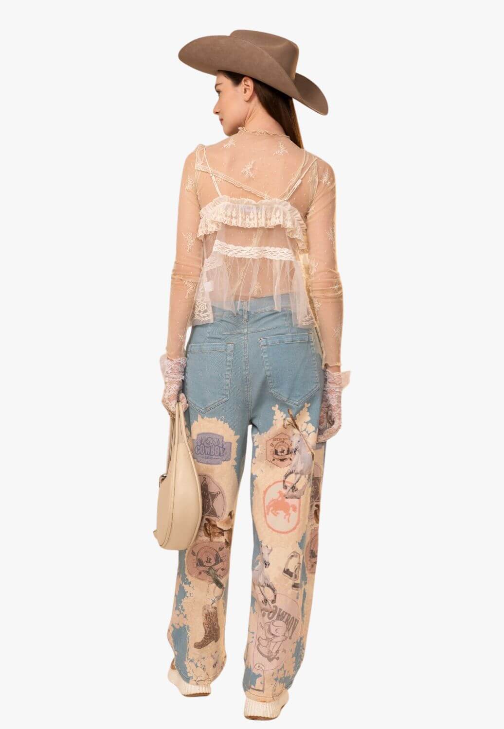 Womens Western Motif Patch Loose Jeans