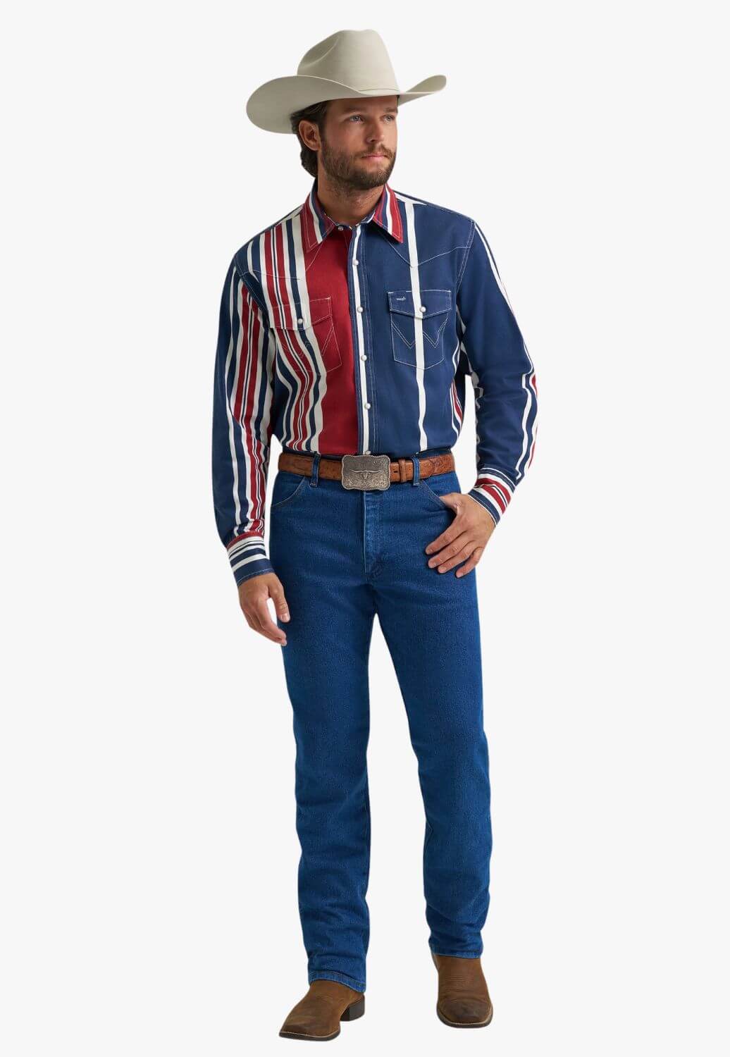 Wrangler Mens Stripe Long Sleeve Shirt Blue/Red/White S