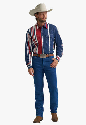 Wrangler Mens Stripe Long Sleeve Shirt Blue/Red/White S