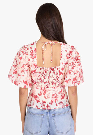 Ivy & Jack Womens Pleat Front Bubble Sleeve Top
