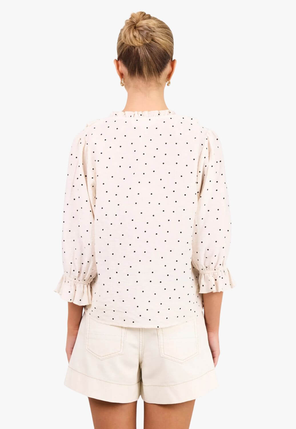 Ivy And Jack Womens Polka Dot Frill Front Mid Sleeve Top