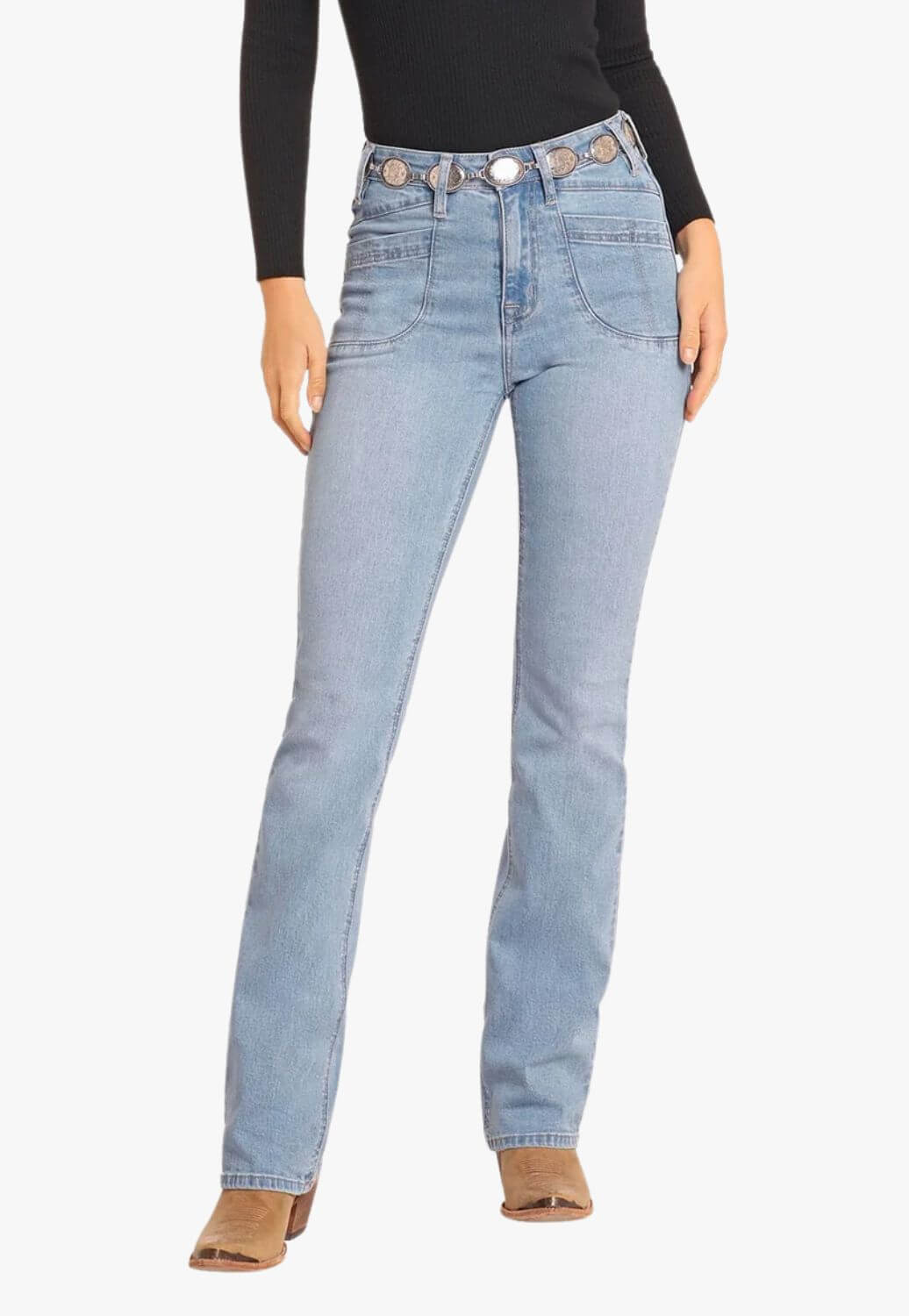 Rock and Roll Womens High Rise Petal Stitch Bootcut Jean