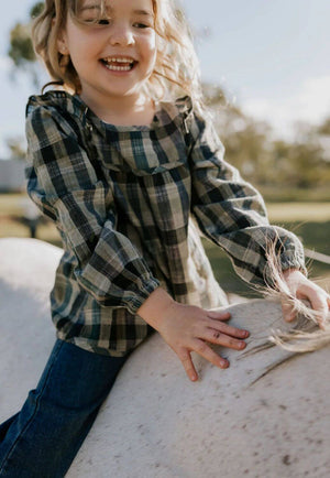 Little Windmill Girls Lulu Linen Checked Long Sleeve Shirt