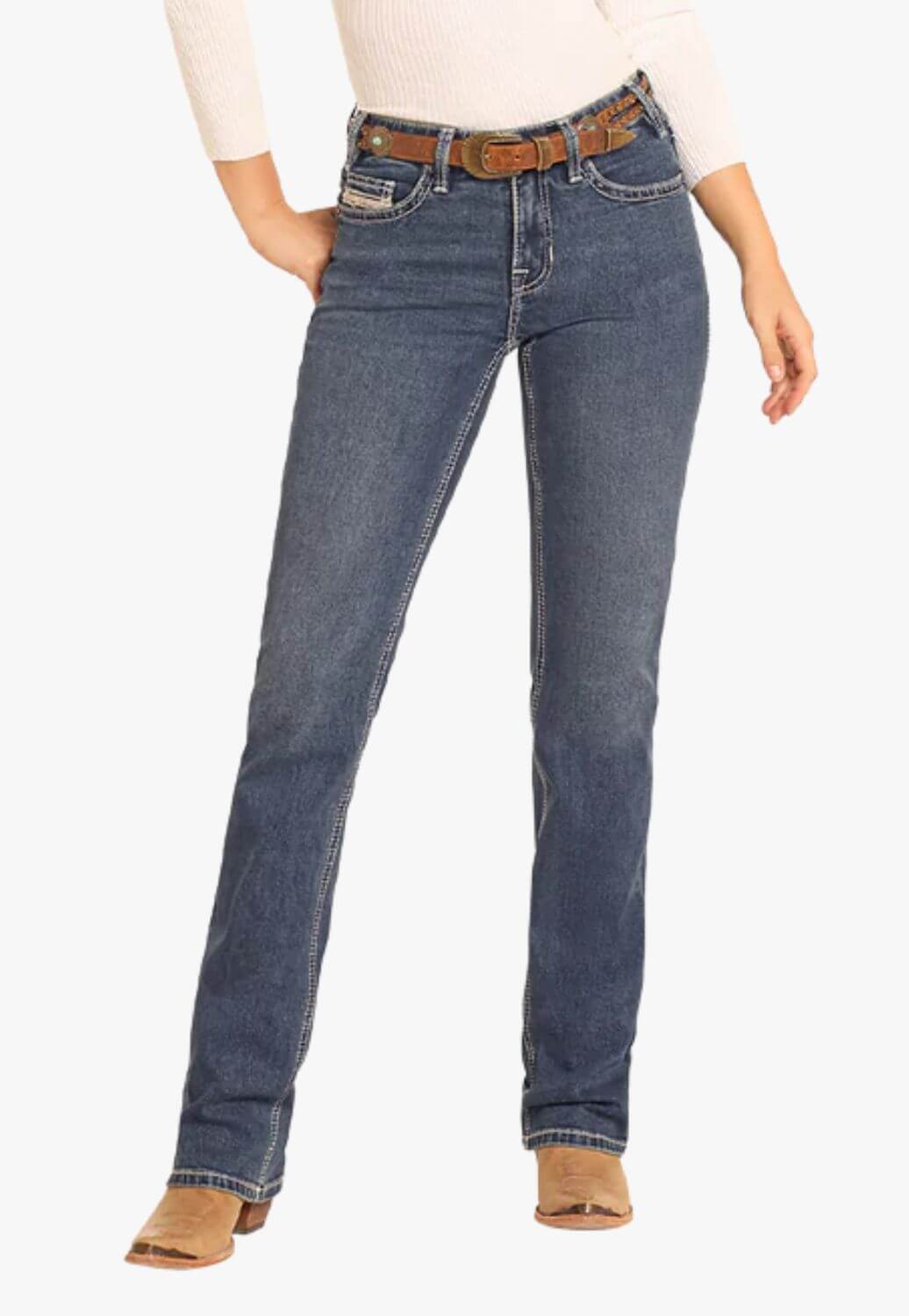 Rock and Roll Womens Pleather Embroidered Bootcut Jean