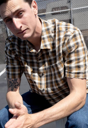 Brixton Mens Cru Linen Plaid Shirt