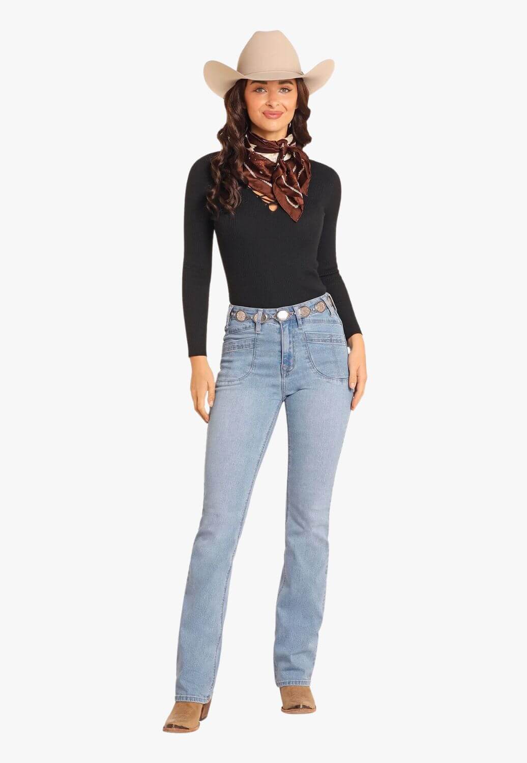 Rock and Roll Womens High Rise Petal Stitch Bootcut Jean